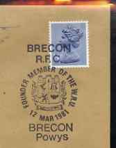 Postmark - Great Britain 1981 cover for Brecon RFC with illustrated (Founder Member of the WRU) cancel
