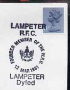 Postmark - Great Britain 1981 cover for Lampeter RFC with illustrated (Founder Member of the WRU) cancel