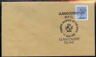 Postmark - Great Britain 1981 cover for Llandovery RFC with illustrated (Founder Member of the WRU) cancel