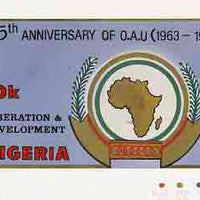 Nigeria 1988 25th Anniversary of OAU - original hand-painted artwork for 10k value (Liberation & Development with Map) by unknown artiston card 8.5"x5" endorsed A3