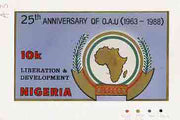 Nigeria 1988 25th Anniversary of OAU - original hand-painted artwork for 10k value (Liberation & Development with Map) by unknown artiston card 8.5"x5" endorsed A3