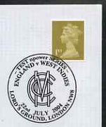 Postmark - Great Britain 2004 cover for npower Test Series England v West Indies with illustrated MCC/Lords cancel