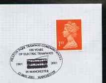 Postmark - Great Britain 2001 cover for 100 Years of Electric Tramways in Manchester with illustrated (Tram) cancel
