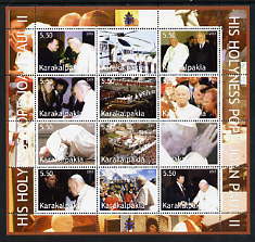 Karakalpakia Republic 2003 Pope John Paul II perf sheetlet #05 containing complete set of 12 values (inscribed His Holiness Pope Joan Paul II) unmounted mint
