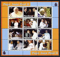 Mordovia Republic 2003 Pope John Paul II perf sheetlet #05 containing complete set of 12 values (inscribed Pope Joan Paul II) unmounted mint