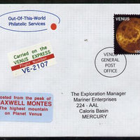 Planet Venus (Fantasy) cover to Mercury bearing Venus 100 solar stamp 'Posted from the peak of Maxwell Montes' and carried on the 'Venus Express Flight VE-2107'.,An attractive fusion between Science Fiction and Philatelic Fantasy ……Details Below