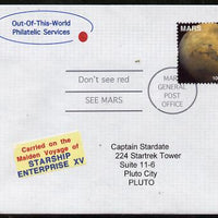 Planet Mars (Fantasy) cover to Pluto bearing Mars 100 solar stamp with 'Carried on the Maiden Voyage of Starship Enterprise XV' label.,An attractive fusion between Science Fiction and Philatelic Fantasy produced by 'Out of this Wo……Details Below