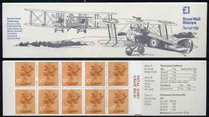 Great Britain 1979-81 Military Aircraft #2 (Sopwith Camel & Vickers Vimy) £1.00 folded booklet with margin at right SG FH2B