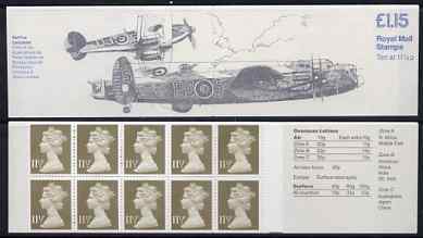 Great Britain 1979-81 Military Aircraft #5 (Spitfire & Lancaster) £1.15 folded booklet with margin at right SG FI1B