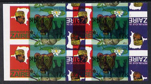 Zaire 1979 River Expedition 17k (Leopard & Water Lily) superb imperf proof block of 4 superimposed with 4k value (elephant) inverted (SG 954 & 957) unmounted mint. NOTE - this item has been selected for a special offer with the pr……Details Below