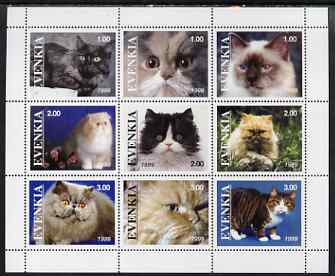 Evenkia Republic 1999 Domestic Cats perf sheetlet containing set of 9 values unmounted mint