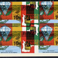 Zaire 1979 River Expedition 10k (Diamond, Cotton Ball & Tobacco Leaf) superb imperf proof block of 4 superimposed with 25k value (Inzia Falls) inverted (as SG 955 & 958) unmounted mint. NOTE - this item has been selected for a spe……Details Below