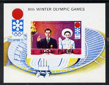 Fujeira 1971 Sapporo Winter Olympics imperf m/sheet Japanese Crown Prince & Stadium) unmounted mint, Mi BL 64B