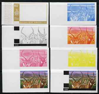 Rwanda 1972 Antelope 60f (from Akagera National Park set) the set of 8 imperf progressive proofs comprising the 5 individual colours plus 2, 3 and 4-colour composites, as SG 464