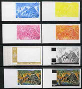 Rwanda 1972 Zebra 50c (from Akagera National Park set) the set of 8 imperf progressive proofs comprising the 5 individual colours plus 2, 3 and 4-colour composites, as SG 458