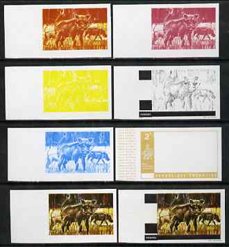 Rwanda 1972 Wharthog 2f (from Akagera National Park set) the set of 8 imperf progressive proofs comprising the 5 individual colours plus 2, 3 and 4-colour composites, as SG 460