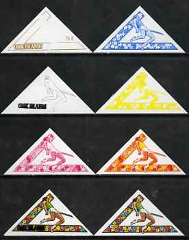 Cook Islands 1969 High Jump 1/2c (from Third South Pacific Games Triangular set) the set of 8 imperf progressive proofs comprising the 5 individual colours plus 2, 3 and 4-colour composites, as SG 295 unmounted mint