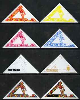 Cook Islands 1969 Javelin 10c (from Third South Pacific Games Triangular set) the set of 8 imperf progressive proofs comprising the 5 individual colours plus 2, 3 and 4-colour composites, as SG 301 unmounted mint