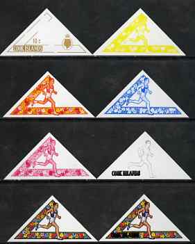 Cook Islands 1969 Running 10c (from Third South Pacific Games Triangular set) the set of 8 imperf progressive proofs comprising the 5 individual colours plus 2, 3 and 4-colour composites, as SG 302 unmounted mint