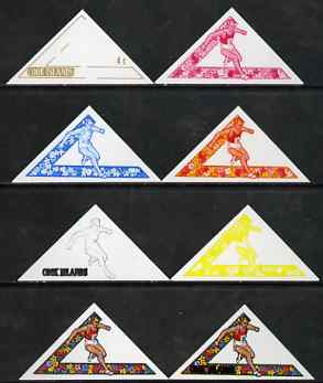 Cook Islands 1969 Hurdles 4c (from Third South Pacific Games Triangular set) the set of 8 imperf progressive proofs comprising the 5 individual colours plus 2, 3 and 4-colour composites, as SG 300 unmounted mint
