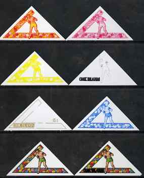 Cook Islands 1969 Boxing 15c (from Third South Pacific Games Triangular set) the set of 8 imperf progressive proofs comprising the 5 individual colours plus 2, 3 and 4-colour composites, as SG 304 unmounted mint