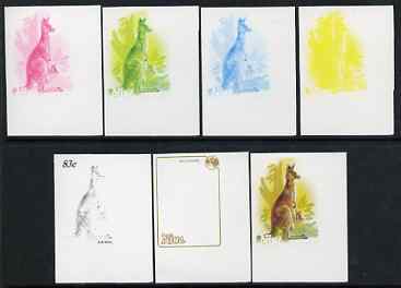 Niue 1984 Kangaroo 83c (from Ausipex set) the set of 7 imperf progressive proofs comprising the 5 individual colours plus 2 and 3-colour composites, as SG 557