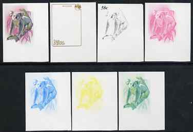 Niue 1984 Koala Bear 58c (from Ausipex set) the set of 7 imperf progressive proofs comprising the 5 individual colours plus 2 and 3-colour composites, as SG 555