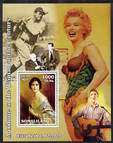 Somaliland 2002 A Tribute to the Woman of the Century #01 - The Queen Mother perf m/sheet also showing Marilyn, Elvis, Walt Disney & Babe Ruth, unmounted mint