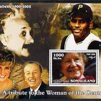 Somaliland 2002 A Tribute to the Woman of the Century #03 - The Queen Mother perf m/sheet also showing Princess Di, Walt Disney, Einstein, unmounted mint