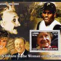 Somaliland 2002 A Tribute to the Woman of the Century #03 - The Queen Mother perf m/sheet also showing Princess Di, Walt Disney, Einstein, unmounted mint