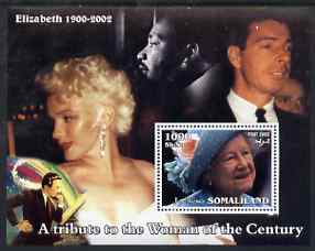 Somaliland 2002 A Tribute to the Woman of the Century #04 - The Queen Mother perf m/sheet also showing Martin Luther King, Walt Disney, Marilyn & Joe Dimaggio, unmounted mint