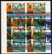 Zaire 1979 River Expedition 50k Fishermen imperf proof block of 8 superimposed with m/sheet inverted (1k Dancer, 3k Sun Bird, 4k Elephant & 10k Diamond, Cotton & Tobacco) unmounted mint. NOTE - this item has been selected for a sp……Details Below