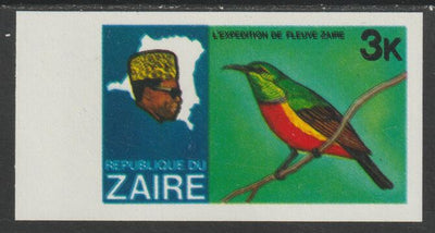 Zaire 1979 River Expedition 3k Sunbird imperf proof with black printing doubled (as SG 953) unmounted mint