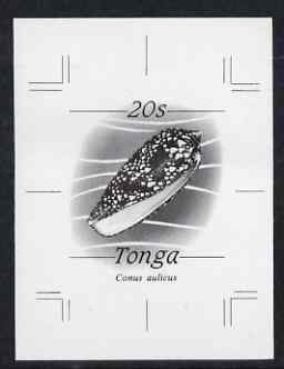 Tonga 1984-85 Princely Cone Shell 20s (from self adhesive Marine Life def set) B&W photographic proof, scarce thus, as SG 875 (Note the Princely Cone was issued as 29s)
