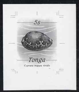 Tonga 1984-85 Green Map Cowrie Shell 5s (from self adhesive Marine Life def set) B&W photographic proof, scarce thus, as SG 867