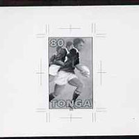 Tonga 1995 Rugby World Cup Championship 80s (Three Players with Ball) B&W photographic proof, scarce thus, as SG MS 1296a