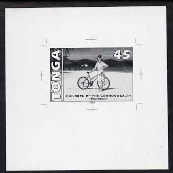 Tonga 1994 Polynesian Girl with Bicycle 45s (from 25th Anniversary set) B&W photographic proof, scarce thus, as SG 1291