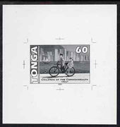 Tonga 1994 Honk Kong Children with Bicycle 60s (from 25th Anniversary set) B&W photographic proof, scarce thus, as SG 1292