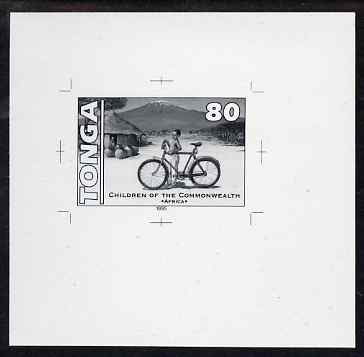 Tonga 1994 African Boy with Bicycle 80s (from 25th Anniversary set) B&W photographic proof, scarce thus, as SG 1293