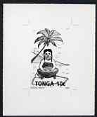 Tonga 1993 Girl Making Kava 10s (from Children's Painting Competition set) B&W photographic proof, scarce thus, as SG 1257