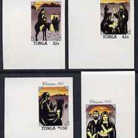 Tonga 1985 Christmas proof set of 4 marginals each on self-adhesive paper but without die-cutting (ie imperf plate proof) unmounted mint, as SG 919-22