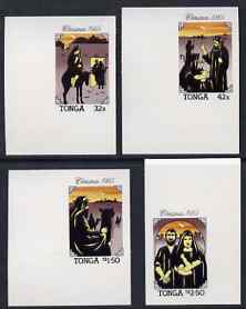 Tonga 1985 Christmas proof set of 4 marginals each on self-adhesive paper but without die-cutting (ie imperf plate proof) unmounted mint, as SG 919-22