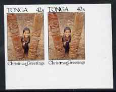 Tonga 1986 Wood Carvings 42s (from Christmas set) imperf proof pair as SG 957