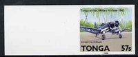 Tonga 1989 Chance Vought F4U 57s from Aviation in Tonga set imperf marginal plate proof, as SG 1056