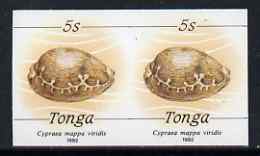 Tonga 1990-92 Green Map Cowrie Shell 5s (from reduced-size Marine Life set) imperf proof pair, rare thus, as SG1089 (1992 imprint date)
