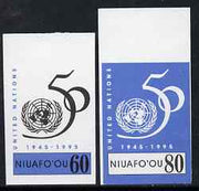 Tonga - Niuafo'ou 1995 50th Anniversary of United Nations 60s & 80s imperf plate proofs, scarce thus, as SG 238 & 241