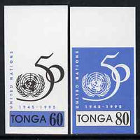 Tonga 1995 50th Anniversary of United Nations 60s & 80s imperf plate proofs, scarce thus, as SG 1324 & 1327