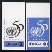 Tonga 1995 50th Anniversary of United Nations 60s & 80s imperf plate proofs, scarce thus, as SG 1324 & 1327