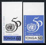Tonga 1995 50th Anniversary of United Nations 60s & 80s imperf plate proofs, scarce thus, as SG 1324 & 1327