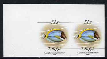 Tonga 1990-92 Powder-blue Surgeonfish 32s (from reduced-size Marine Life set) imperf proof pair, rare thus, as SG1095 (1990 imprint date)